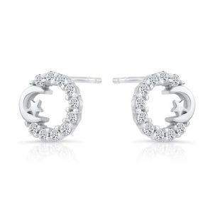 Moon Star 925 Sterling Silver Rhodium Stud Earring